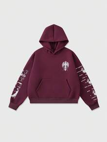 ROMWE MEN Street Life Herren Grafik Slogan Muster Hoodie, Retro Straßen-Stil, Herbst/Winter