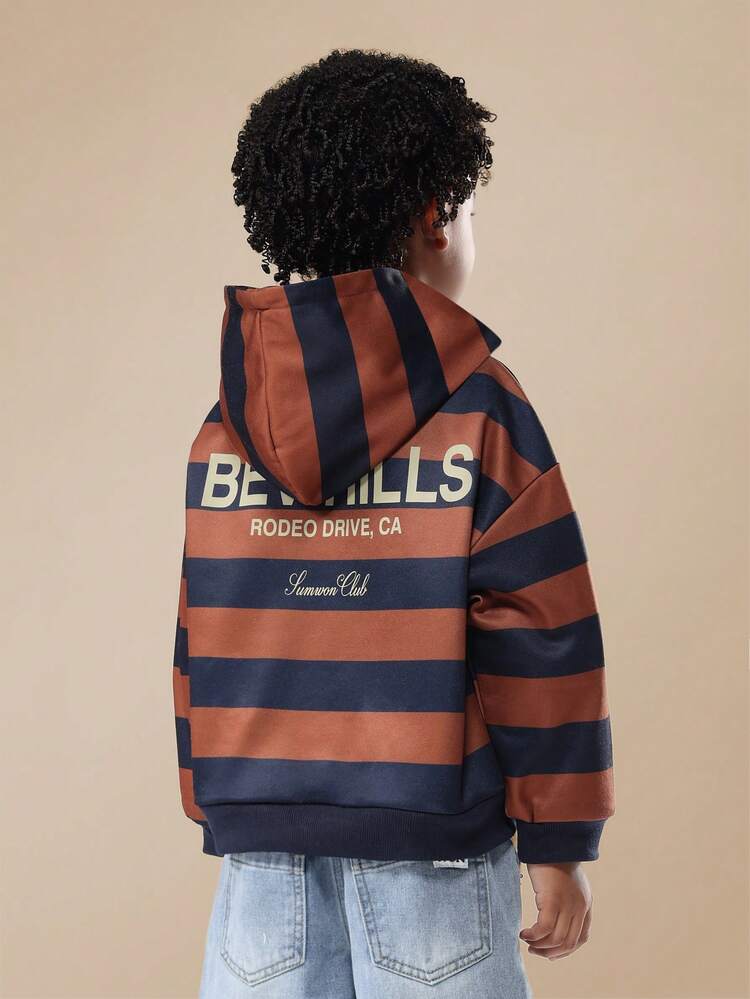 Striped Hoodie With Club Print