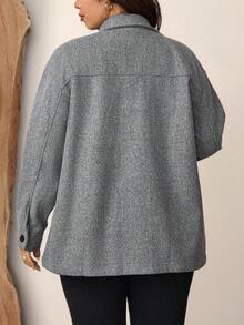 Zelara Plus Drop Shoulder Flap Pocket Overcoat, For Winter Fall Autumn - Grey - View 2