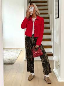 Easowa Áo khoác ngắn ve đỏ mới thu đông 2024 cho nữ - Đỏ - Xem 1