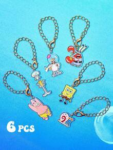 SpongeBob SquarePants | SHEIN 6 件亚克力杯配件标识牌，杯柄个性化装饰饰物 - 派大星、章鱼哥、蟹老板、桑迪、盖瑞，适用于带手柄的杯子、办公室、家居、生日派对 - 彩色 - 查看 2