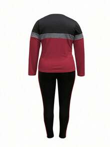 EMERY ROSE Ensemble 2 pièces grande taille, Top manches longues casual blocs de couleurs et pantalon, automne - Multicolore - Voir 2