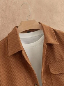 HIMLAND 2pcs/Set Men's Casual Corduroy Long Sleeve Slim Fit Shirt And Drawstring Waist Straight Leg Pants Set, Earthy Clothes Outfit, Linen Two Piece Set, Fall