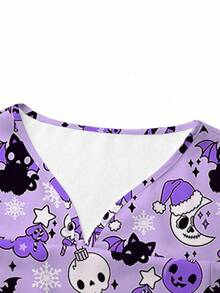 PopScrub 女士 V 领短袖全印花制服磨砂上衣 - 紫色 - 查看 4