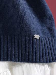 Áo len dệt kim màu xanh hải quân SUMWON với logo NY màu trắng, tay dài, cổ tròn, thích hợp cho mùa thu đông và đi nghỉ mát. - Xanh đậm - Xem 6