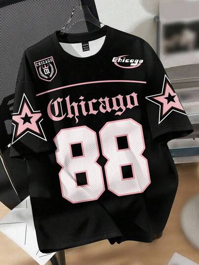 SHEIN Oversized 88 Graphic Tee For Teen Girls, Fashion Basketball Jersey Style, Casual Loose Fit Graphic Tees, Suitable For Summer, Back To School Jerseys For Girls Boy Jersey Girl Jersey