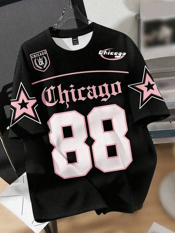 SHEIN Oversized 88 Graphic Tee For Teen Girls, Fashion Basketball Jersey Style, Casual Loose Fit Graphic Tees, Suitable For Summer, Back To School Jerseys For Girls Boy Jersey Girl Jersey