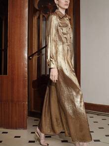 Uhlyne Váy dài tay đính nút kim loại tối giản màu vàng dành cho nữ, phù hợp cho tiệc tùng và hẹn hò mùa thu/đông - Vàng - Xem 4