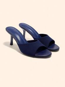 CUCCOO BASICS Women's Square Toe Slim High Heel Elegant Commuter High Heel Sandals For Christmas Spring Shoes - Navy Blue - View 2