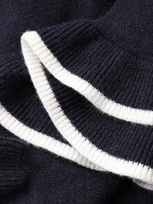 DAZY Gaun Rajut Kasual Anak Perempuan dengan Warna Kontras dan Hiasan Ruffle, Musim Gugur/Dingin - Navy Blue - View 8