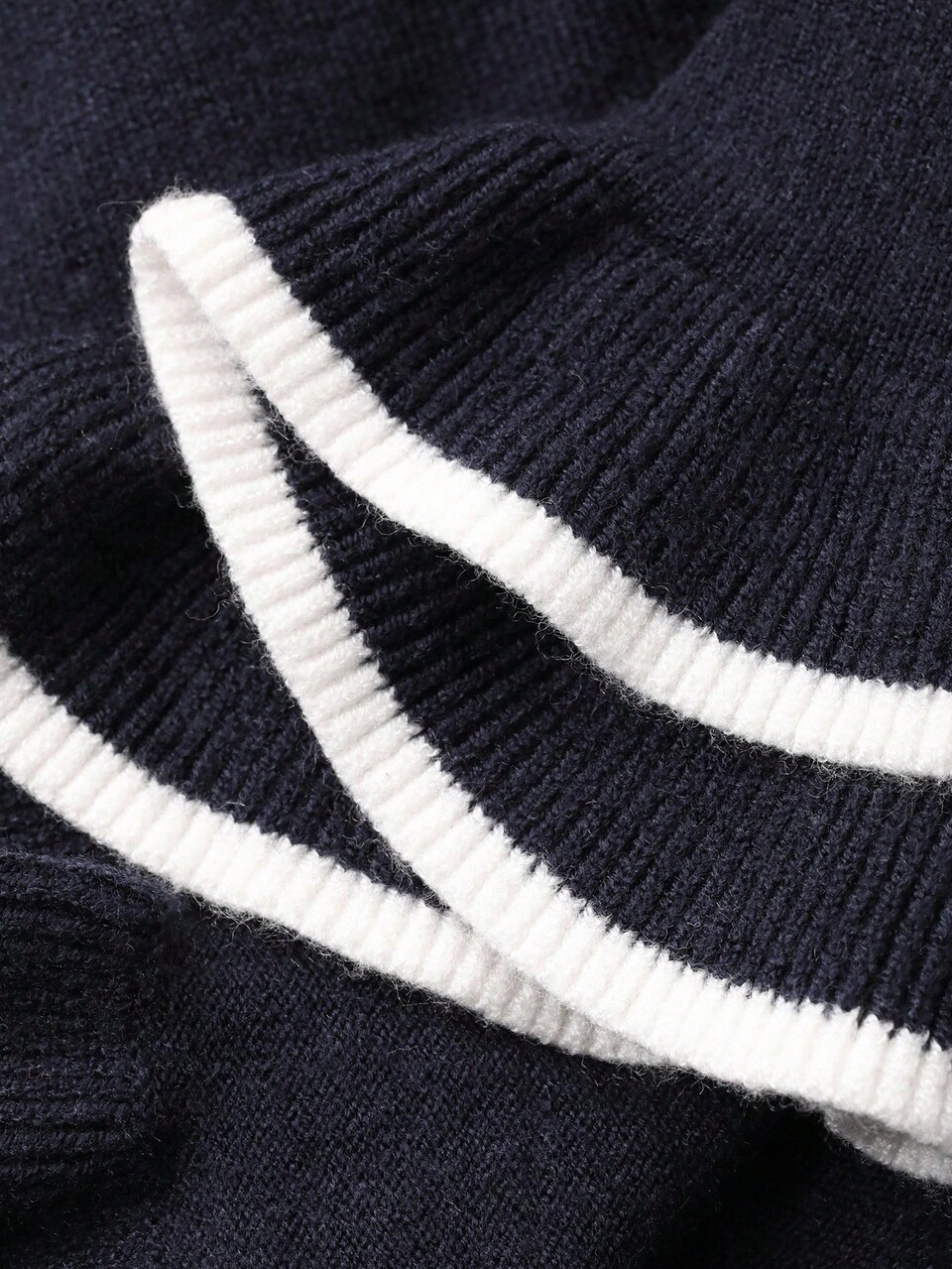 Young Girl Casual Contrast Color Ruffle Trim Knit Dress, Autumn/Winter