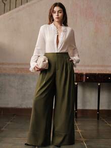 Anewsta 大码女式绿色宽松休闲阔腿裤，秋季 - 綠色 - 查看 6