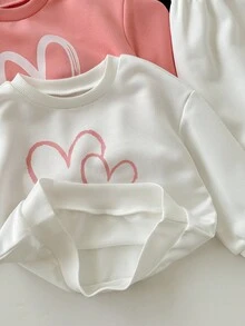 SHEIN 6pcs/Set Baby Girl Cute Letter Print Long Sleeve Sweatshirt & Elastic Waist Pants, Autumn/Winter Baby Clothes Girl Black White And Pink Baby Girl Sweat Set Toddler Girl Tracksuit Baby Casual Sets Girl Clothes Sets Fall