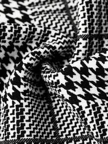 SHEIN Tall CURVE 加大码女士优雅格纹印花金属扣装饰黑白高腰修身针织裤，夏季 - 灰色 - 查看 9