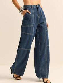 Daynim Women's Casual Vacation Barrel Leg Jeans Women's Going Out Jeans Women's Casual Jeans - Dark Wash - View 1