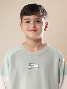 SUMWON Two Piece Ottoman Raglan Sleeve Co-Ord Set With Contrast Panels Casual Wear Fall Winter Everyday Streetwear Collection Ribbed Cuffs And Hem Drawstring Pants - Grey - View 5