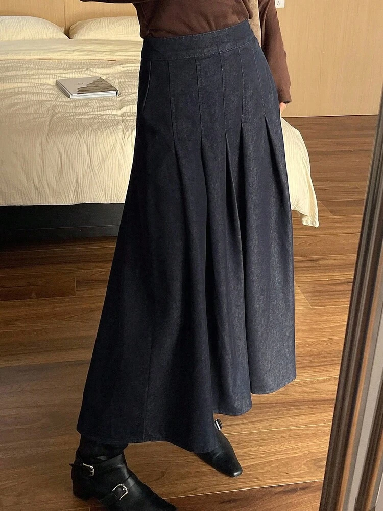 Women's Elegant Pleated Denim Skirt Fall/Winter