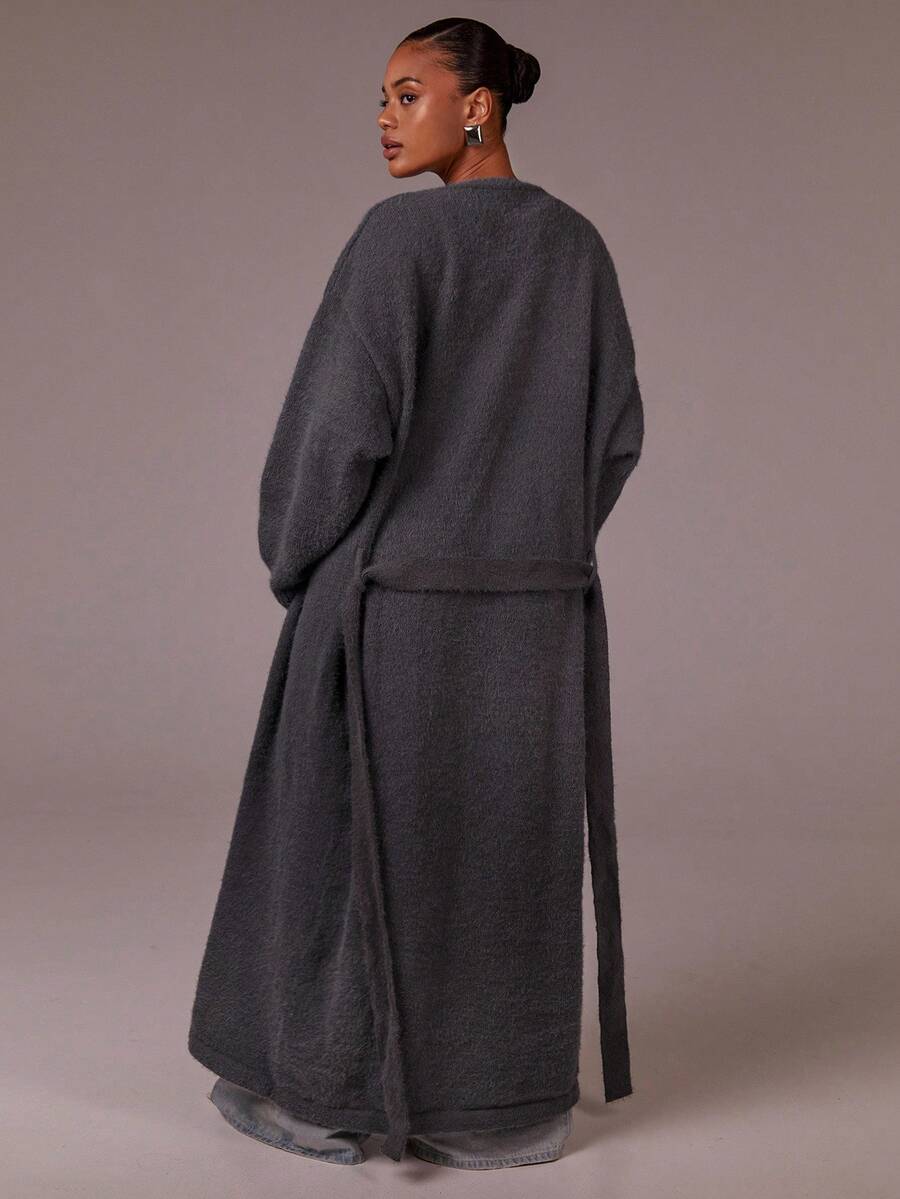 Athîral Women's Casual Solid Color Long Cardigan, Versatile For Autumn/Winter,Fall - Dark Grey - View 1