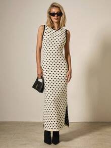 COSMINA Casual Polka Dot Fitted Round Neck Sleeveless Women Sweater Dress Autumn Winter Clothes For Women - Multicolor - View 1