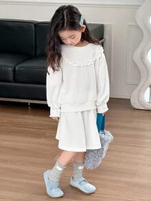 DAZY Young Girl Girls Cozy Knit Crew Neck Sweatshirt Set, Fall - White - View 4