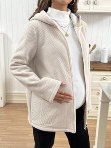 SHEIN 3-In-1 Maternity Hooded Jacket With Thermal Lining, Casual For Autumn/Winter Winter Clothes Chic - Apricot - View 4