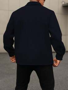 Manfinity Homme Plus Size Men's Casual Snap Button Long Sleeve Shacket, Fall - Navy Blue - View 2