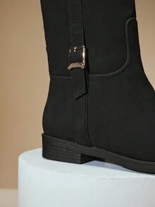 SHUZIA Giày bốt da lộn màu đen đơn giản, thoải mái, tiện dụng hàng ngày cho nữ - màu đen - Xem 5