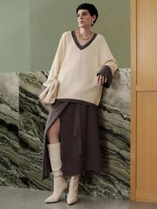 Uhlyne 女式韩版飘逸商务休闲衬衫 - 米色 - 查看 6