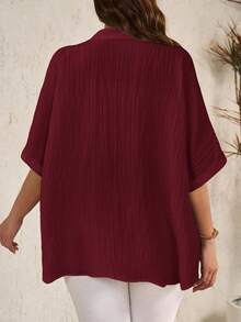 EMERY ROSE Plus Size Women Casual Loose Solid Color Blouses, Summer - Burgundy - View 2