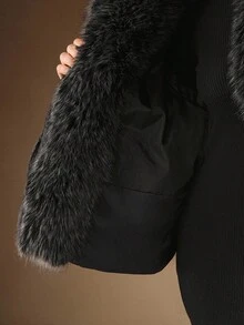 Anewsta 加大码女式奢华仿毛领针织袖厚夹克，适合秋季、秋季、冬季、外出、优雅、正式、派对、别致、新年、女式冬季外套、圣诞节、工作、毕业 - 黑色 - 查看 8