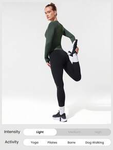 GLOWMODE Fleece Slim Fit Warm Hip Length Long-Sleeve Top With Thumbholes Running Jogging Hiking Gym Training Daily Active Wear - Green - View 5