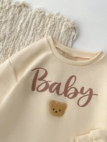 Loomiva YYoung Girls Cute Bear Print Crew Neck Sweatshirt, Comfortable Casual Pullover Suitable For Everyday Wear And School, Autumn/Winter Fall - Beige - View 7