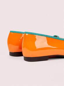 CUCCOO DOLLMOD Giày ba lê kim loại khóa chéo màu xanh satin dễ thương mới cho nữ mùa xuân, giày bệt nữ thanh lịch ngọt ngào cỡ lớn - trái cam - Xem 9