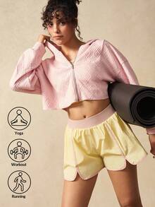 VARSIVA Women's Solid Color Casual Cropped Hooded Sporty Jacket Workout Sets Women Sport Sets Activewear Sets Women - Pink - View 10