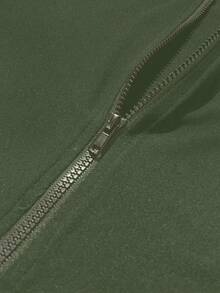SHEIN LUNE 1 件女式简约纯色半拉链长袖紧身衣 - 軍綠色 - 查看 5