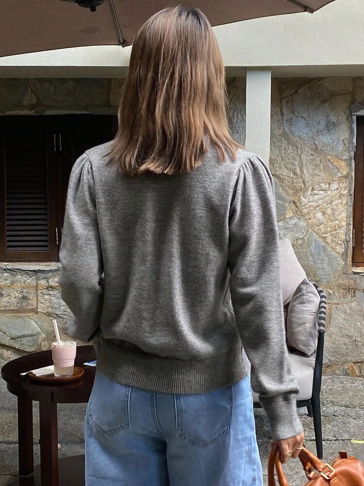 Women's Solid Color V-Neck Long Sleeve Casual Sweater, Autumn