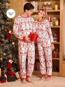 CoupledUp Bộ đồ ngủ cổ tròn sọc màu theo chủ đề Giáng sinh đôi dành cho nam Bộ đồ ngủ Giáng sinh phù hợp Bộ đồ ngủ Giáng sinh cho cặp đôi Bộ đồ ngủ Giáng sinh cho cặp đôi, Quần áo mùa thu đông - Đỏ - Xem 6