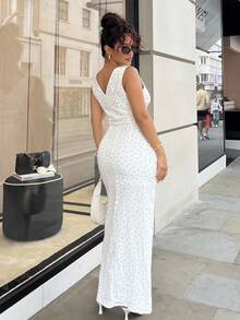 NegzBox Váy dài chữ A cổ chữ V họa tiết hoa nhỏ xinh xắn - trắng - Xem 2