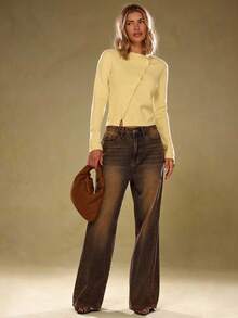 SHEIN BAE Women's Solid Color Oblique Collar Single-Breasted Casual Knitted Cardigan, Long Sleeve,Halloween,Halloween Clothes Women,Winter Clothes Women,Fall Sweaters,Fall Clothes For Women,Fall Fashion,Fall Women Sweaters, Yellow Sweater, Butter Yellow Top,Cute Sweater,