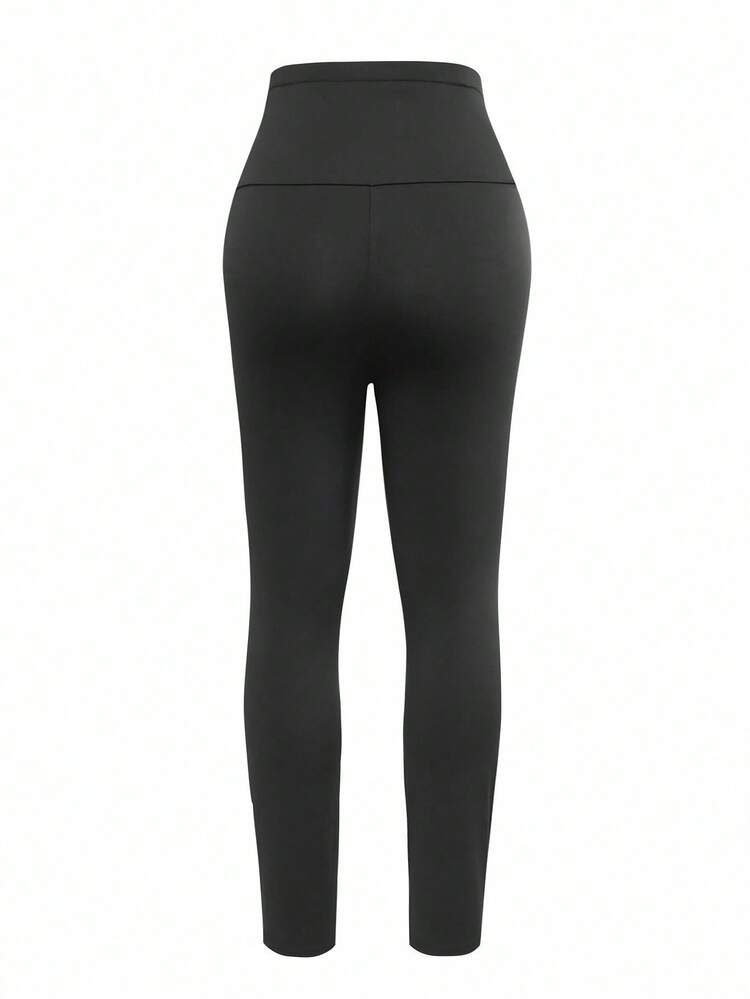 Modelyn 大码女式休闲舒适针织紧身打底裤 - 黑色 - 查看 2