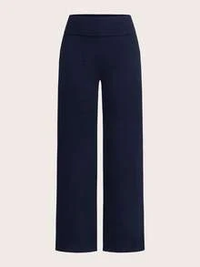 SHEIN EZwear 2 件套黑色和海军蓝高腰阔腿直筒休闲裤，适合夏季 - 彩色 - 查看 5
