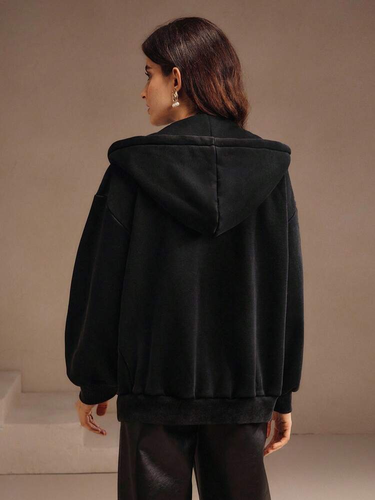 Sudadera con capucha con cremallera, con textura de felpa y adornos de copos de nieve para mujer, para otoño/invierno