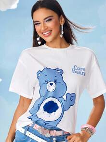 SHEIN X Care Bears 女款卡通熊图案圆领短袖T恤 - 白色 - 查看 4