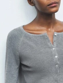 Maija Grey Round Neck Cardigan Long Sleeve Fitted Cropped Women Knit Top Winter Clothes For Women New Year Christmas Sweater Halloween Costume Women Christmas Sweater Cozy Fall And Winter Clothes For Women Maija Fall Winter 2025 Women Stylish Clothing Collection