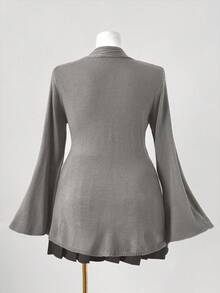 Sunspun 加大码女式波西米亚风格纽扣前针织开衫，适合所有季节，是度假装的理想选择 - 灰色 - 查看 2