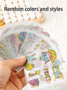 100 张透明可爱女孩与动物 PET 贴纸，卡通贴花，适用于笔记本水瓶手机冰箱，DIY 剪贴簿剪贴画贴纸随机发货（盒装） - 無色 - 查看 9