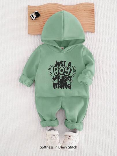 Cozy Pixies 2 Stücke Set aus weichem Strick mit Rundhalsausschnitt und Langarm-Kapuzenpullover und Jogginghose für Babys und Jungen mit Buchstabe Muster. Hellgrünes Outfit für Neugeborene. Unisex-Jogginganzug in Grün für Babys und Jungen. Kapuzenpullover-Set für Babys und Jungen