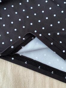 Teen Girls' Black Knit Casual Minimalist Polka Dot Print Asymmetric Ruched Cropped Top, Suitable For Spring/Summer, Casual, Personalized Styling, Daily Wear One Shoulder Crop Top Polka Dot Crop Top Black Crop Top Cute Tube Top Polka Dot Top Black Tube Top Cute Tube Tops Cute Crop Top - Black - View 6