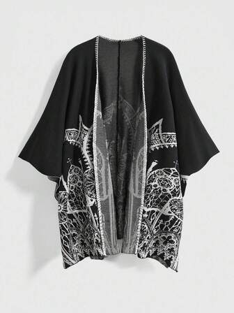 Goth Capa con abertura frontal con patrón de castillo vintage estilo gótico para mujer de talla grande, versátil para otoño/invierno