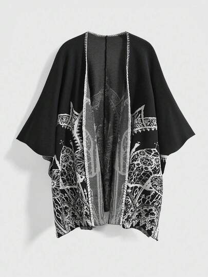 Goth Capa con abertura frontal con patrón de castillo vintage estilo gótico para mujer de talla grande, versátil para otoño/invierno